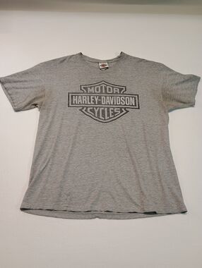 Harley-Davidson Mens Distressed Light Gray Short Sleeve Tee with Shield Logo